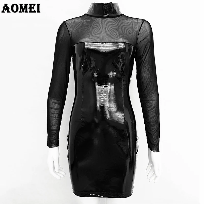 Платье футляр 2021 сексуальные кожаные платья из ПВХ для влажного образа