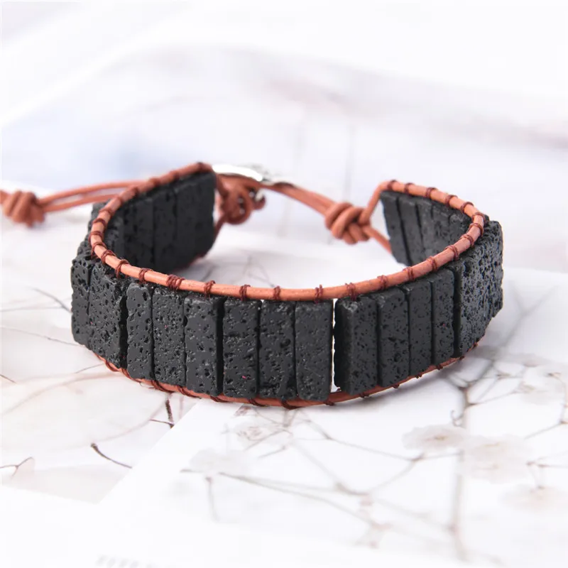 type2 Чакра Обертывание Браслет Из Черной Лавы камень кожаный браслет DIY ароматерапия эфирное масло диффузор Йога браслет, бижутерия для женщин и мужчин - Окраска металла: type2
