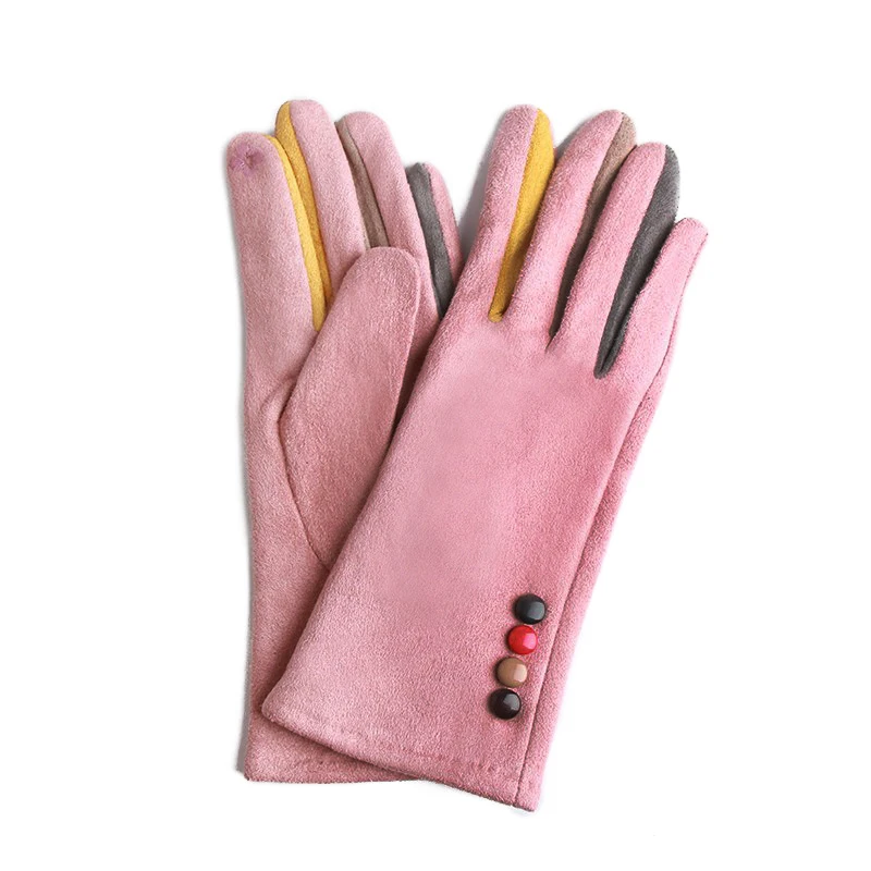 

Winter Women Warm Cashmere Full Finger Gloves Button Cycling Mittens Women Suede Leather Touch Screen Driving Gloves