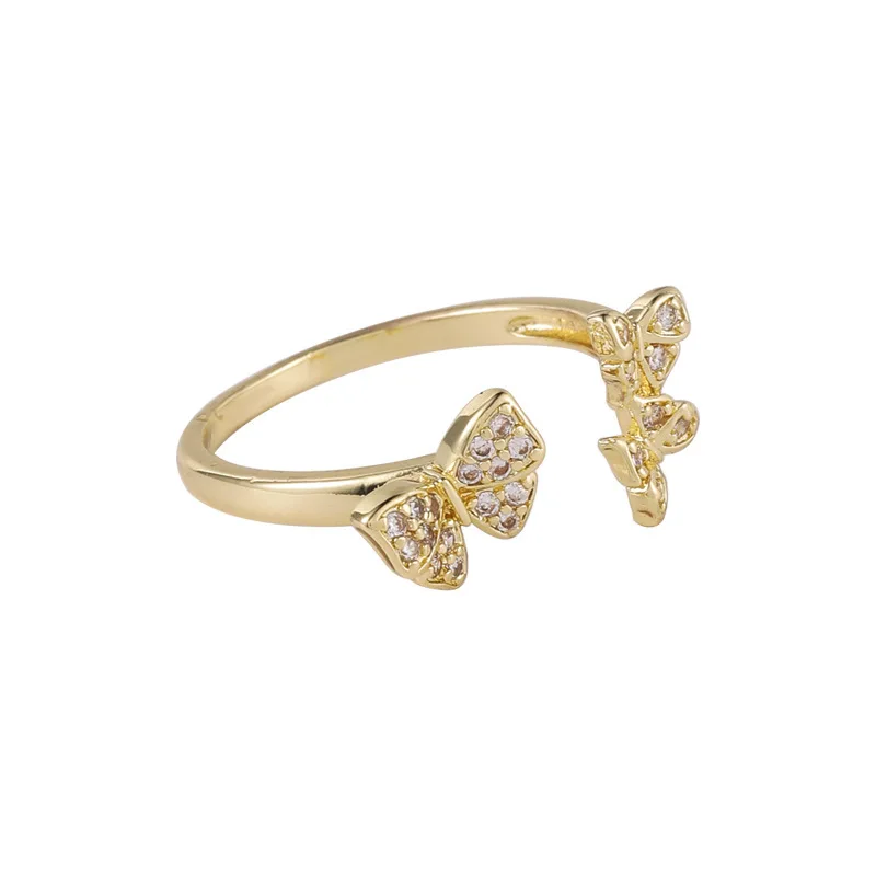 

French Retro Sparkly CZ Cubic Zircon Bowknot Rings for Women Brass Gold Butterfly Adjustable Open Charm Rings Vintage Jewelry