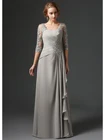 Серебряные платья 2020 для матери невесты, трапециевидные шифоновые кружевные длинные элегантные платья для жениха и матери с рукавом 34, для свадьбы