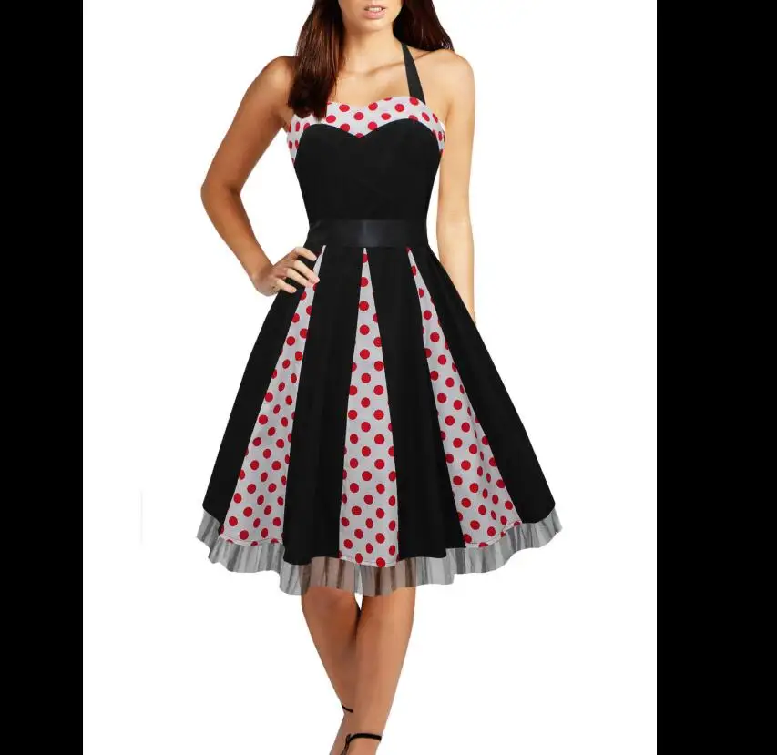 

big discount ! Ivy Vintage 1950s Red Polkadot Panel Print Pinup Style Swing Rockabilly Dress