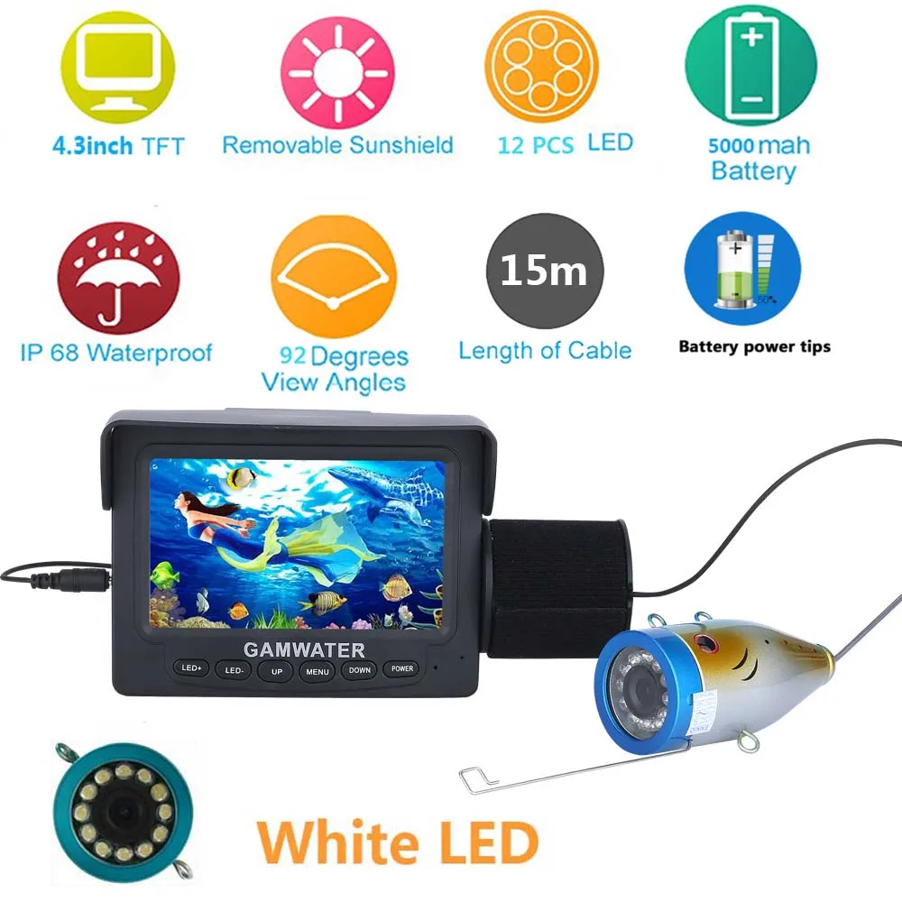 

4.3" Inch 1000tvl Underwater Fishing Video Camera Kit 12 PCS White LED Video Fish Finder Lake Under Water Fish Cam