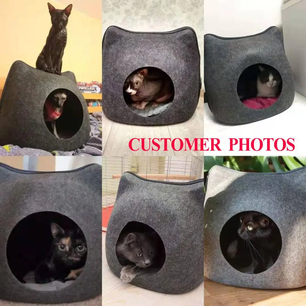 

Portable Cat Shape Pet Bed Cat Cave Sleeping Bag Zipper Egg Shape Felt Cloth Pet House Nest Cat Basket with Cushion