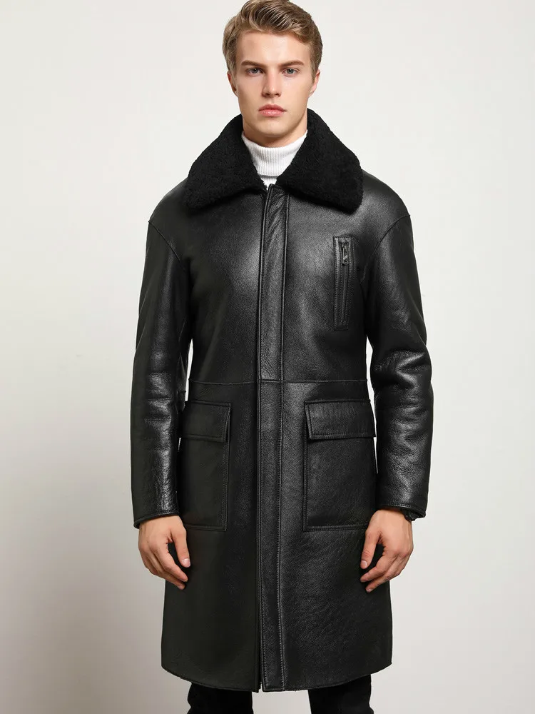 

Sheep Shearling Genuine Leather Jacket Men Winter Real Fur Coat Sheepskin Leather Coats Double-sided Wear 8408 KJ3633