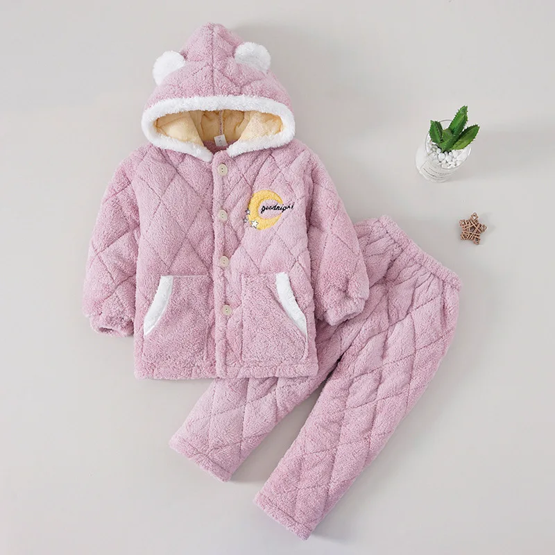 Pijamas Kawaii gruesos de felpa para padres e hijos, ropa de franela de manga larga para mantener el calor, bonitos dibujos animados, para el hogar y la familia, Invierno-0