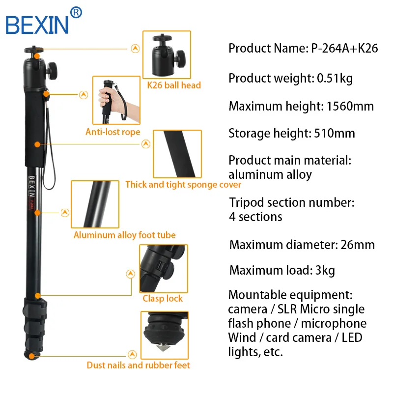 BEXIN телескопическая портативная палка для ходьбы легкая видеокамера dslr