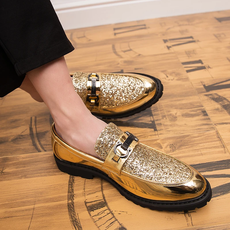 leather Shoes Men's Moccasins Loafers Breathable slip on fashion black Gold Silver Casual party shoes men Tenis Masculino | Обувь