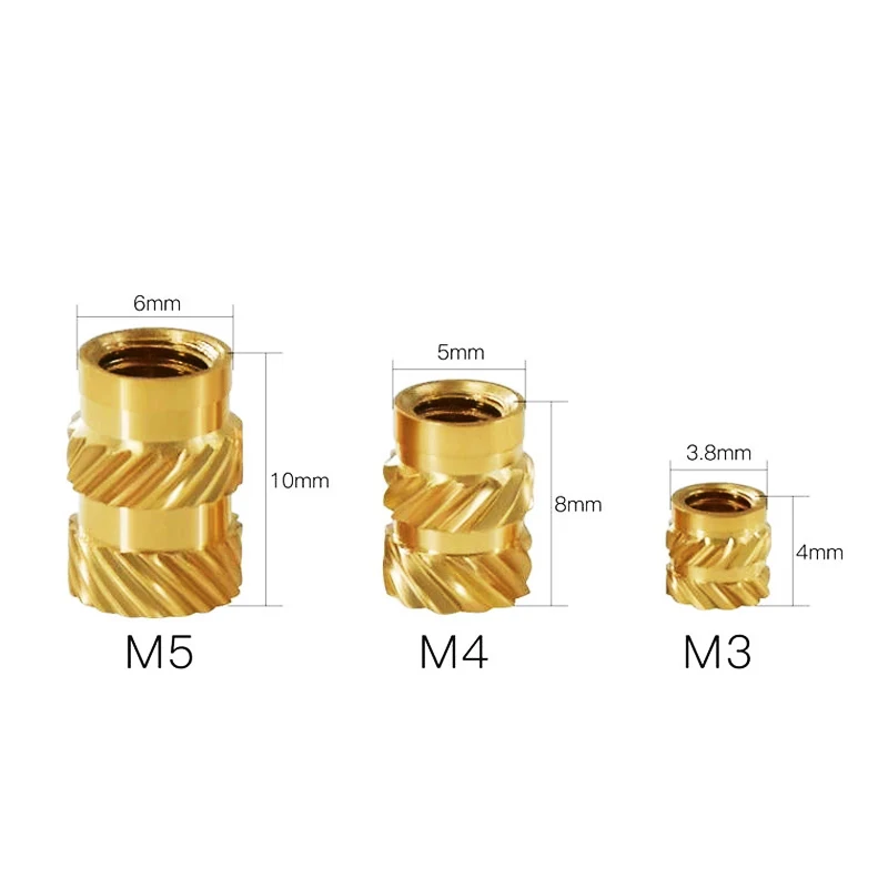 

100pcs M3 Brass Hot Melt Inset Nuts Heating Molding Copper Thread Embed Nut SL-type Double Twill Knurled Injection Brass Nut