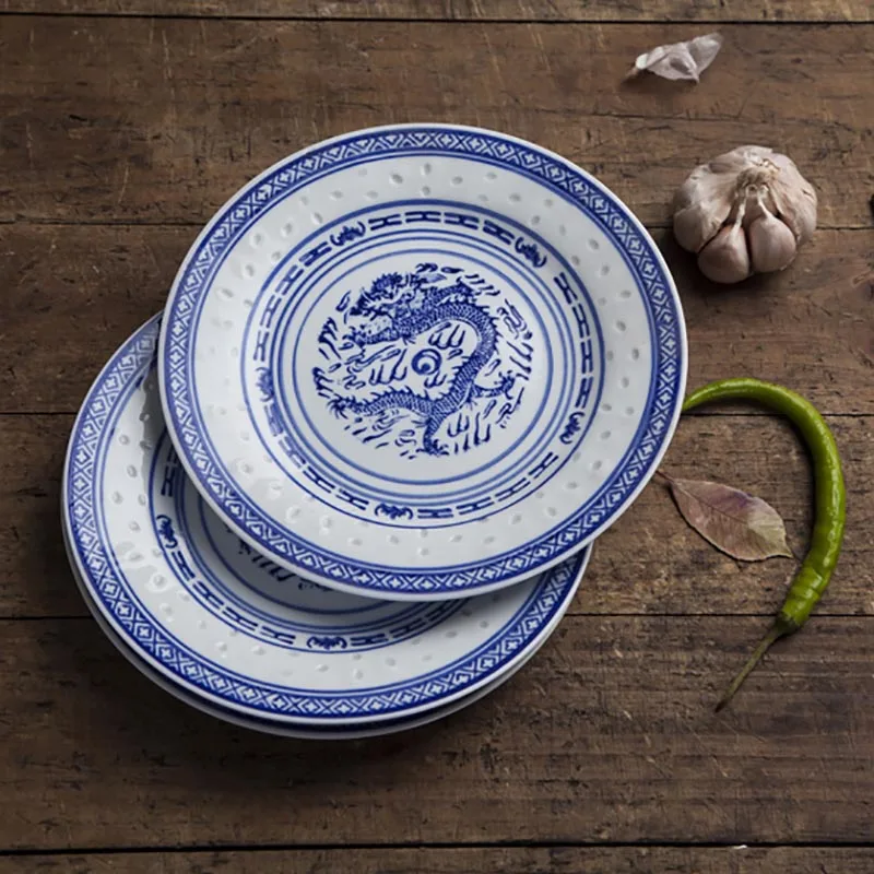 6 10 дюймовые обеденные тарелки в стиле ретро Цзиндэчжэнь из синего и белого