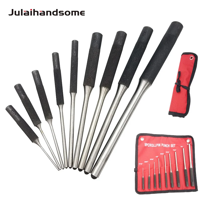 

9 Pieces Roll Pin Punch set with Storage Pouch Hand Pin Removal Tool for Automotive/Jewelry/Watches Repair