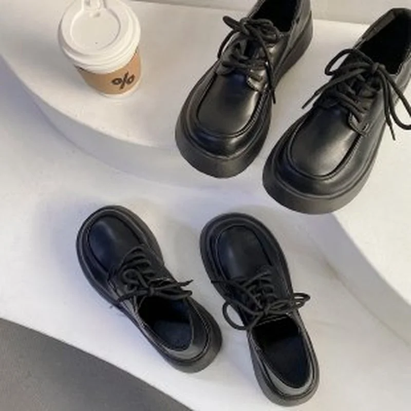 

Туфли женские кожаные в британском стиле, мягкие лоферы на толстой подошве, с большим носком, осень/зима 2021