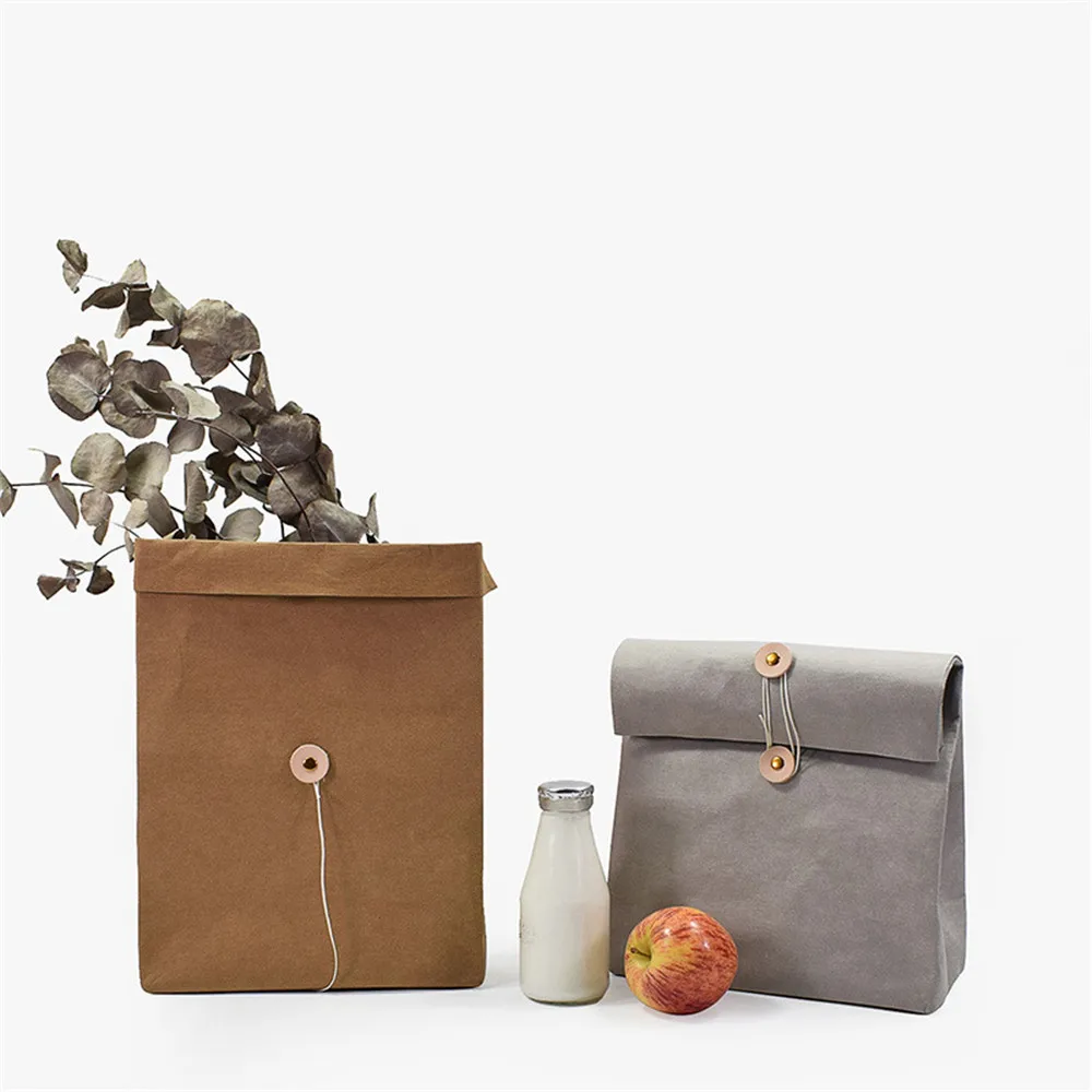 Ins Washable Kraft Paper Storage Bag Nordic Minimalist Gray Brown Waterproof Vegetable Bread Flower Book Bags for Home |