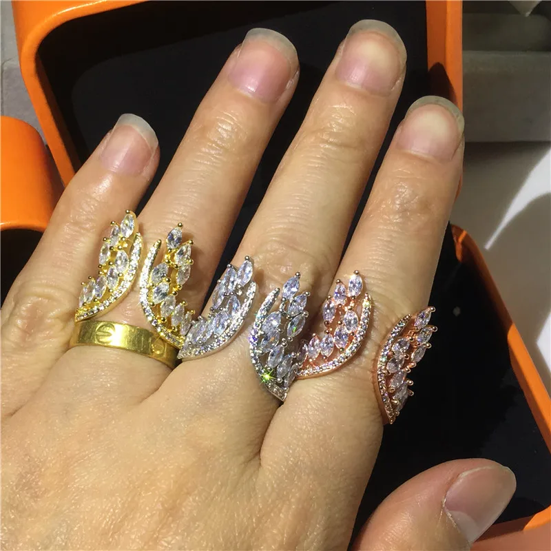 

3 Colors Lovers Angel wings Ring Real 925 sterling Silver AAAAA Zircon cz Engagement Wedding Band Rings For Women Party Jewelry