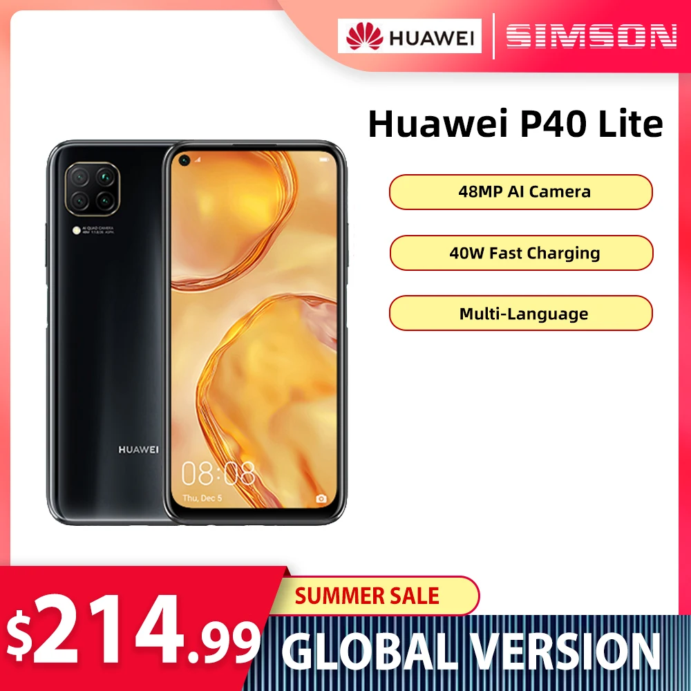 HUAWEI P40 Lite 6 ГБ 128 4 дюйма FullView дисплей 2310*1080 Kirin810 Octa Core EMUI 10 Быстрая зарядка