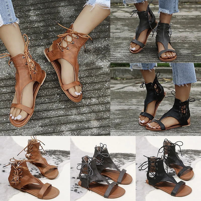 

2021 summer new fashion casual round head strap women fashion Rome flat cool large size 35-43 shoes zapatos para mujer YX145