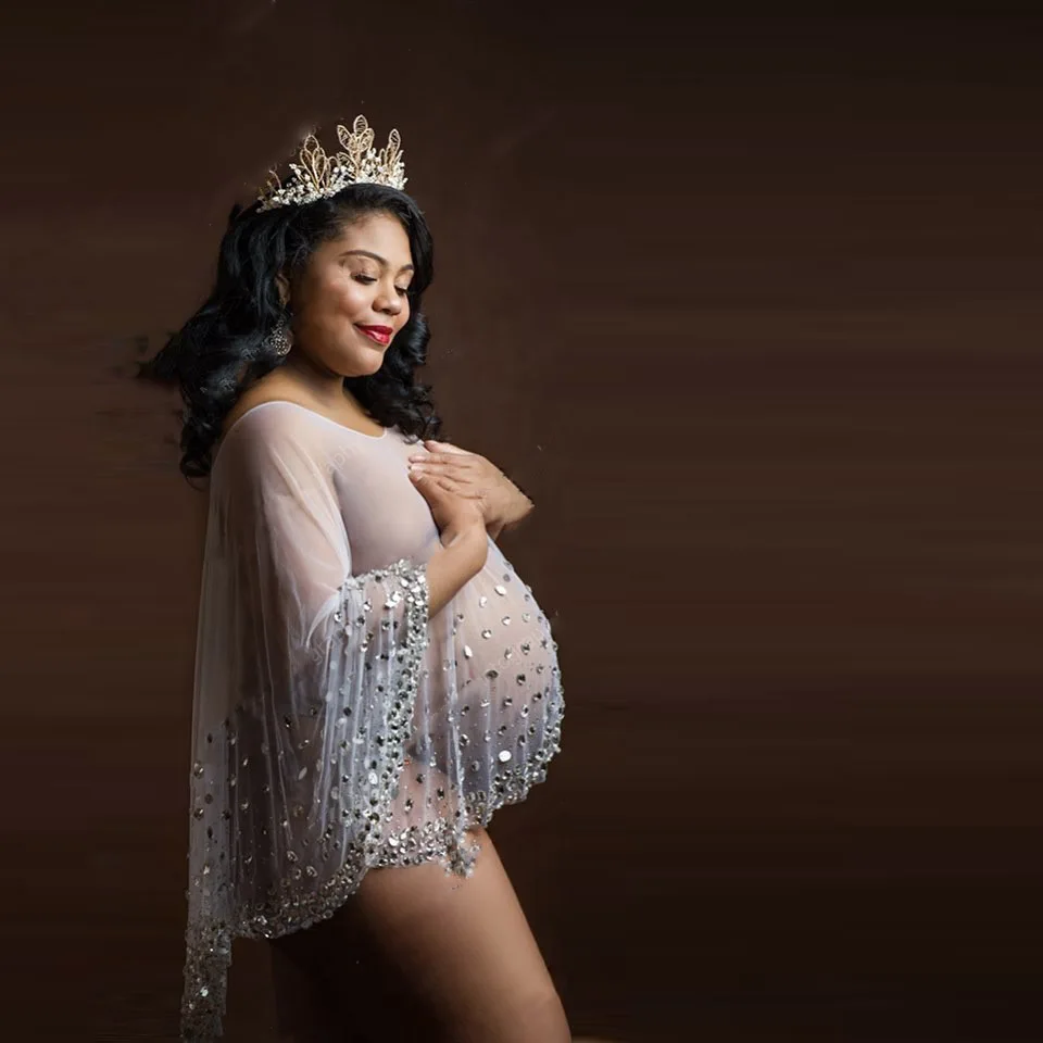 

Сексуальный женский топ для беременных для фотосъемки Красивая Стразы прозрачная блузка для беременных с кристаллами детский душ для фото...