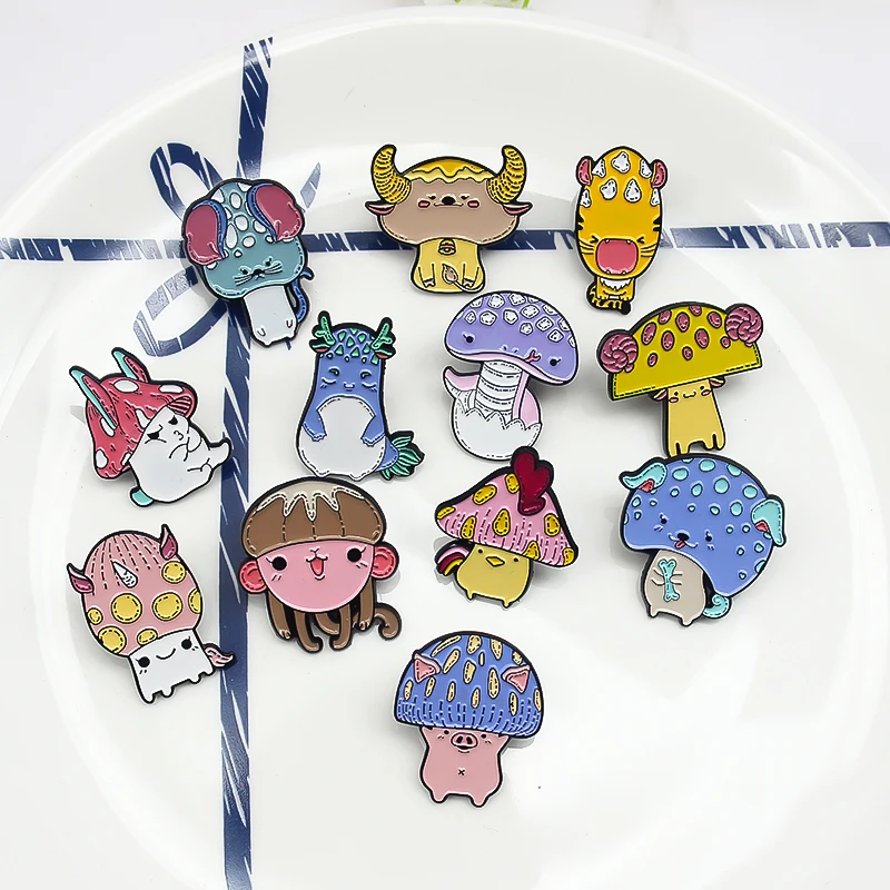 Эмалированная брошь с китайскими знаками Зодиака в виде гриба животного крысы