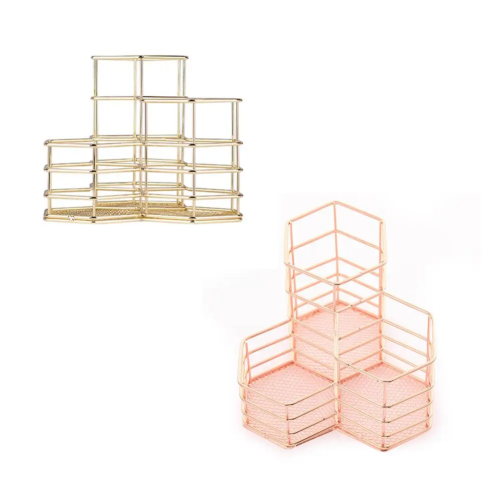 Держатель для кисточек макияжа Шестигранная ваза металлическая сетчатая