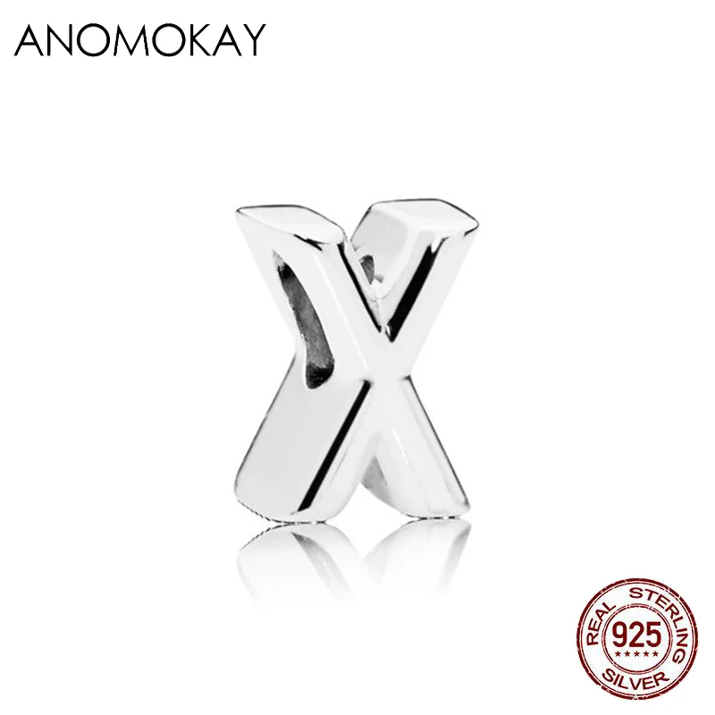 ANOMOKAY, новинка, 925 пробы, серебро, от A до Z, классика, 26 букв, бусины, амулеты, подходят для браслетов Pandora, сделай сам, изготовление ювелирных изделий - Цвет: CYZZ4818-ZM-X