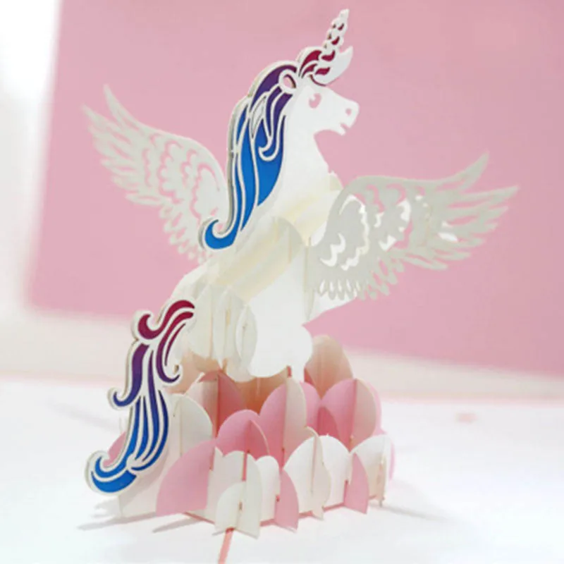 День рождения карты Единорог всплывающие с конвертом 3d лазерная резка крафт