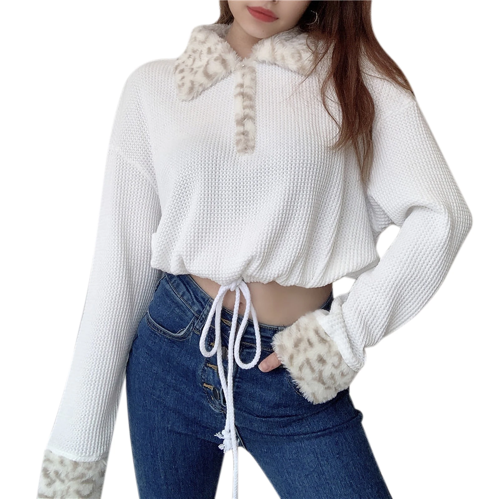 

Warm Hoodies Women Autumn Winter Patchwork Bandage Zipper Long Sleeve Fleece Pullover Casual Loose Sweatshirts Sudaderas