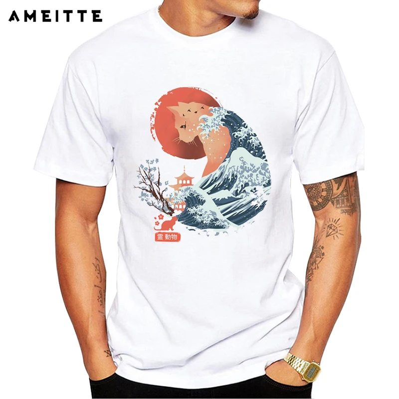 Мужская футболка с принтом AMEITTE черно белая хипстерская Футболка японского