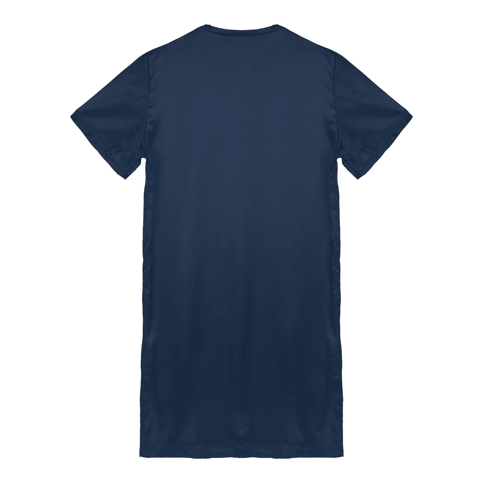 Men Satin Pyjama Sleep Tops Nightshirts Adult Summer Soft Solid Color V Neck Short Sleeve Sleepwear Casual Home Wear Nightwear