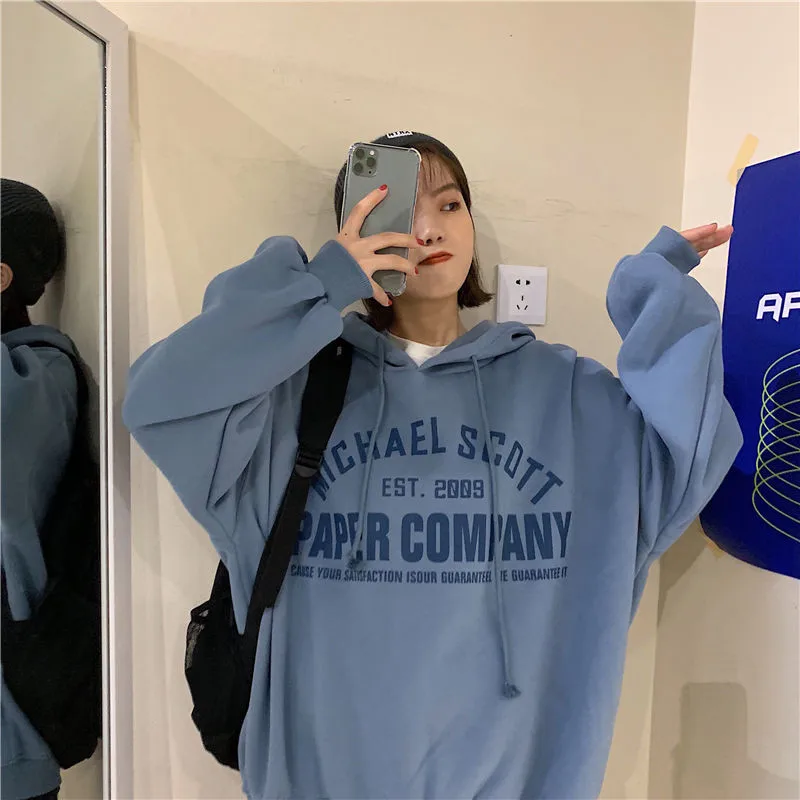 

Autumn Women Oversized Hoodies Harajuku Letter Print Drawstring Sweatshirt Winter Fleece Warm BF Unisex Pullover Female Tops