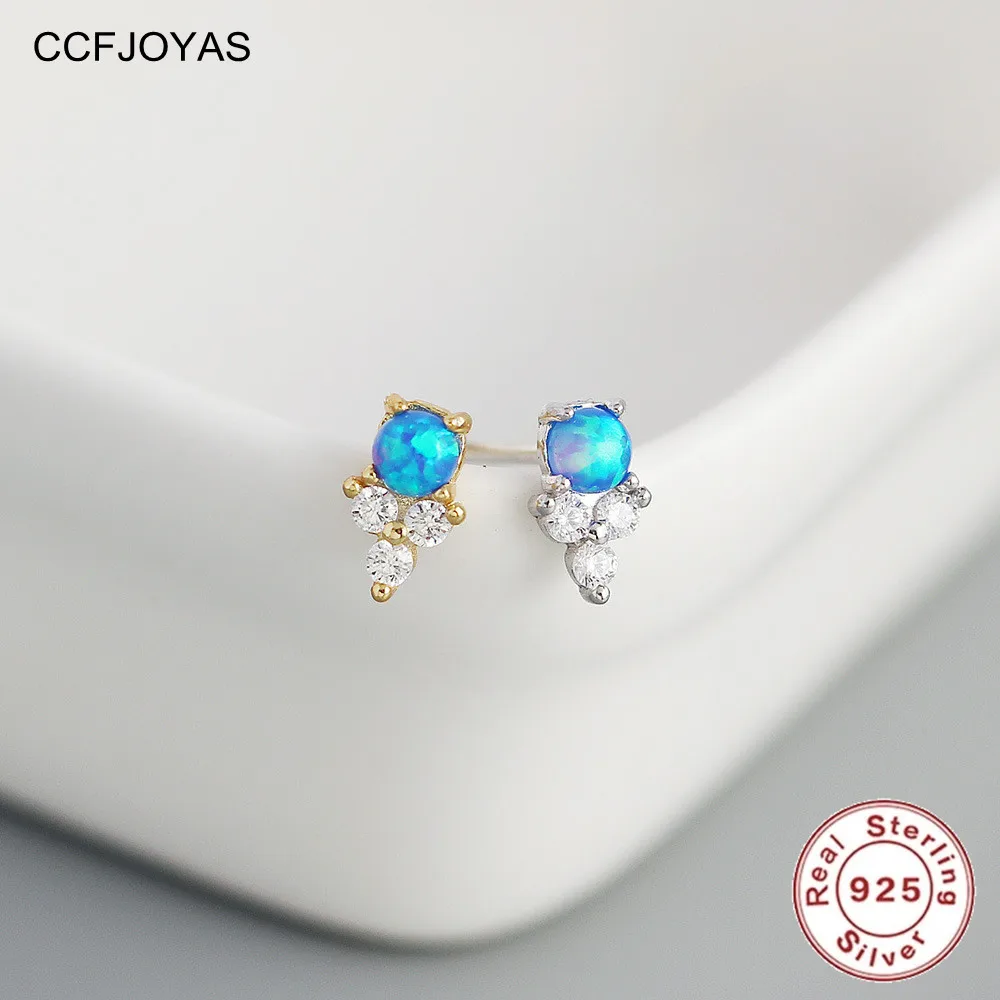 

CCFJOYAS 925 Sterling Silver Mini Blue Opal Stud Earrings for Girl Simple INS Cute Studs Piercing Earrings Fashion Jewelry