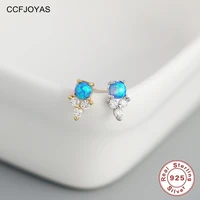 ccfjoyas 925 sterling silver mini blue opal stud earrings for girl simple ins cute studs piercing earrings fashion jewelry