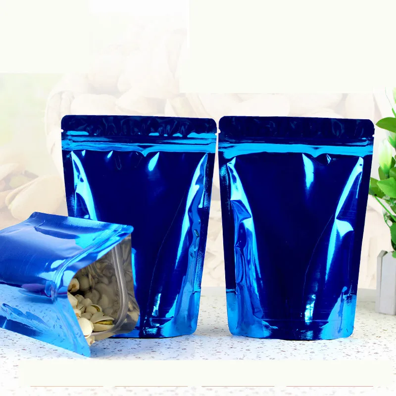 

100PCS/Lot 14*20+4cm blue Zipper Aluminum Foil Resealable Valve Package Pouches Grocery Coffee Powder Nuts Pack Bags