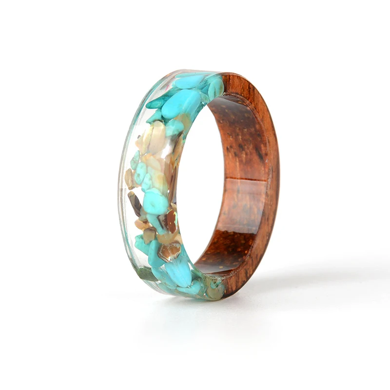 

Vintage Wooden Rings for Women or Men Blue&Yellow&Brown Handmade Dried Flowers Epoxy Wood Resin Ring Fashion Jewelry Gifts-1 pc