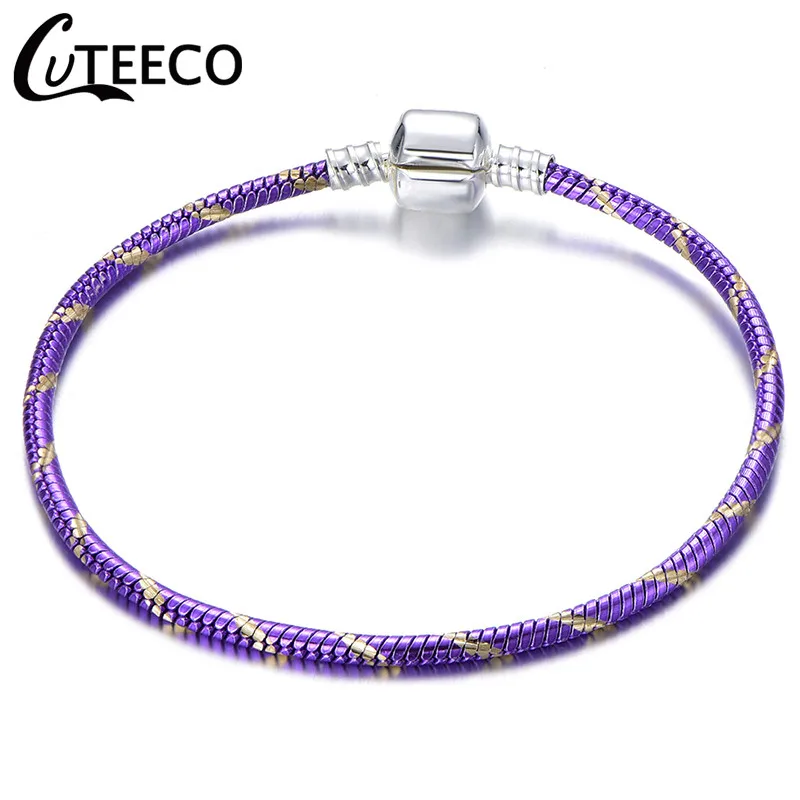 AJ3141 CUTEECO, высокое качество, серебряный, розовый, золотой цвет, очаровательный браслет, европейская модная цепочка-змейка, браслет в виде сердца для женщин, ювелирное изделие - Окраска металла: AJ3141