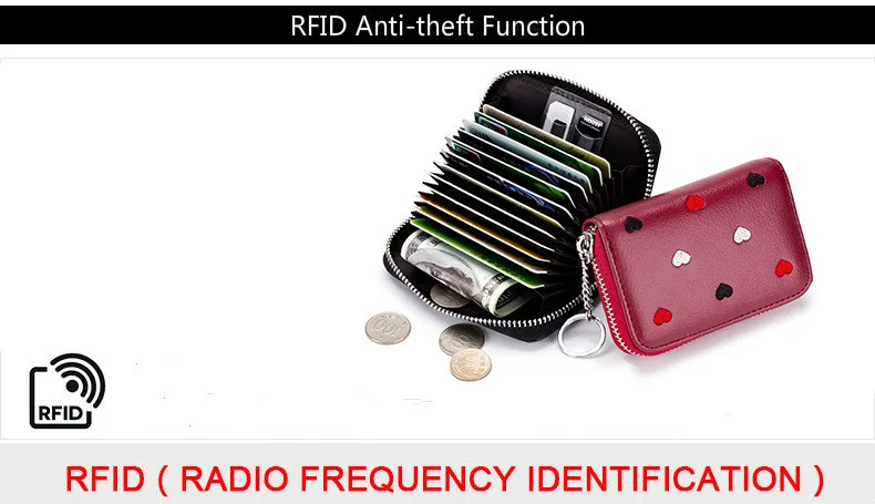 Bisi Goro/вышитым сердцем леди RFID Органы Чехол-портмоне с отделением для карт сканер-доказательство SD карты мульти-функциональный натуральная кожа мини кошелек для монет