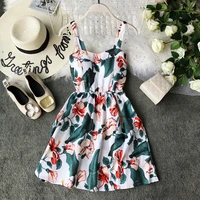 summer new printed spaghetti strap dress floral vest dress cyber celebrity a line slim beach short dress with chest pad ml830
