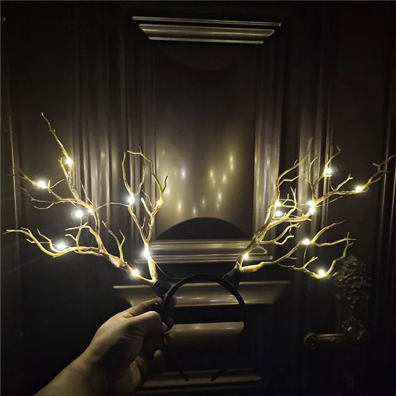 

Women Girls Christmas Headbands New Fashion Glow in the Dark Fairy Tale Flower Hairband Tree Branch Deer Ears Antler Hair Hoop