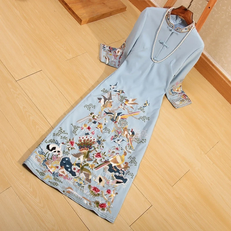 Женское платье Qipao в китайском стиле Осеннее роскошное Чонсам с Королевской