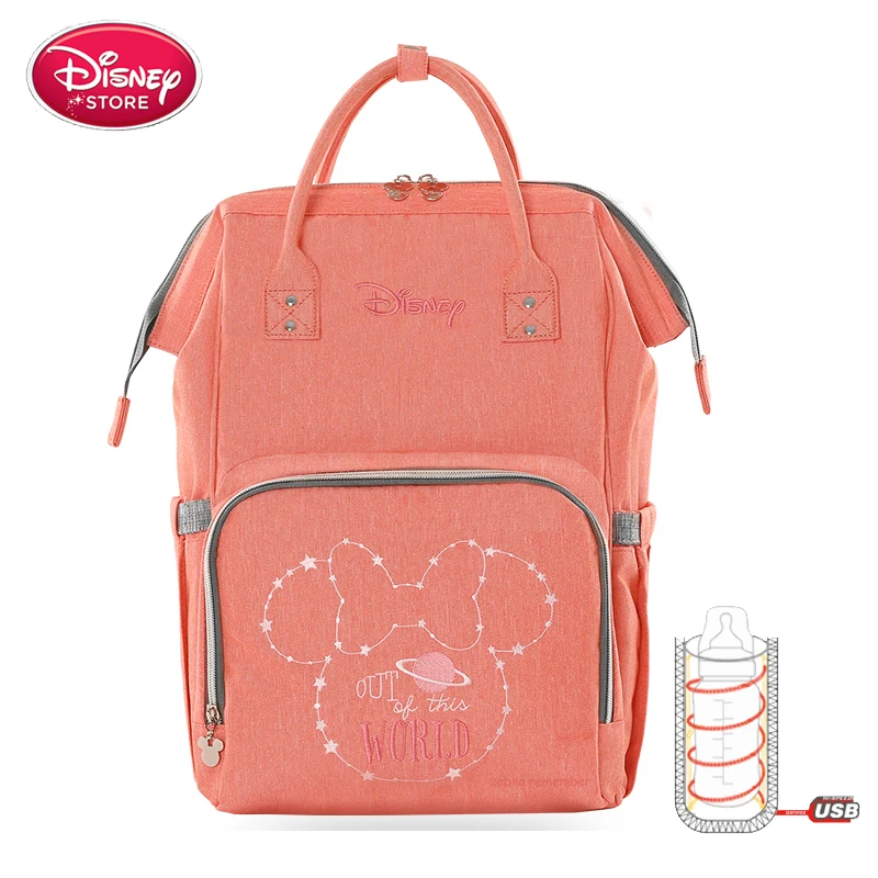 pink Disney Mummy сумки Минни Микки Маус рюкзак сумка Мама мешок USB Подогрев изоляции бутылки для ухода за ребенком путешествия пеленки мешок - Цвет: pink