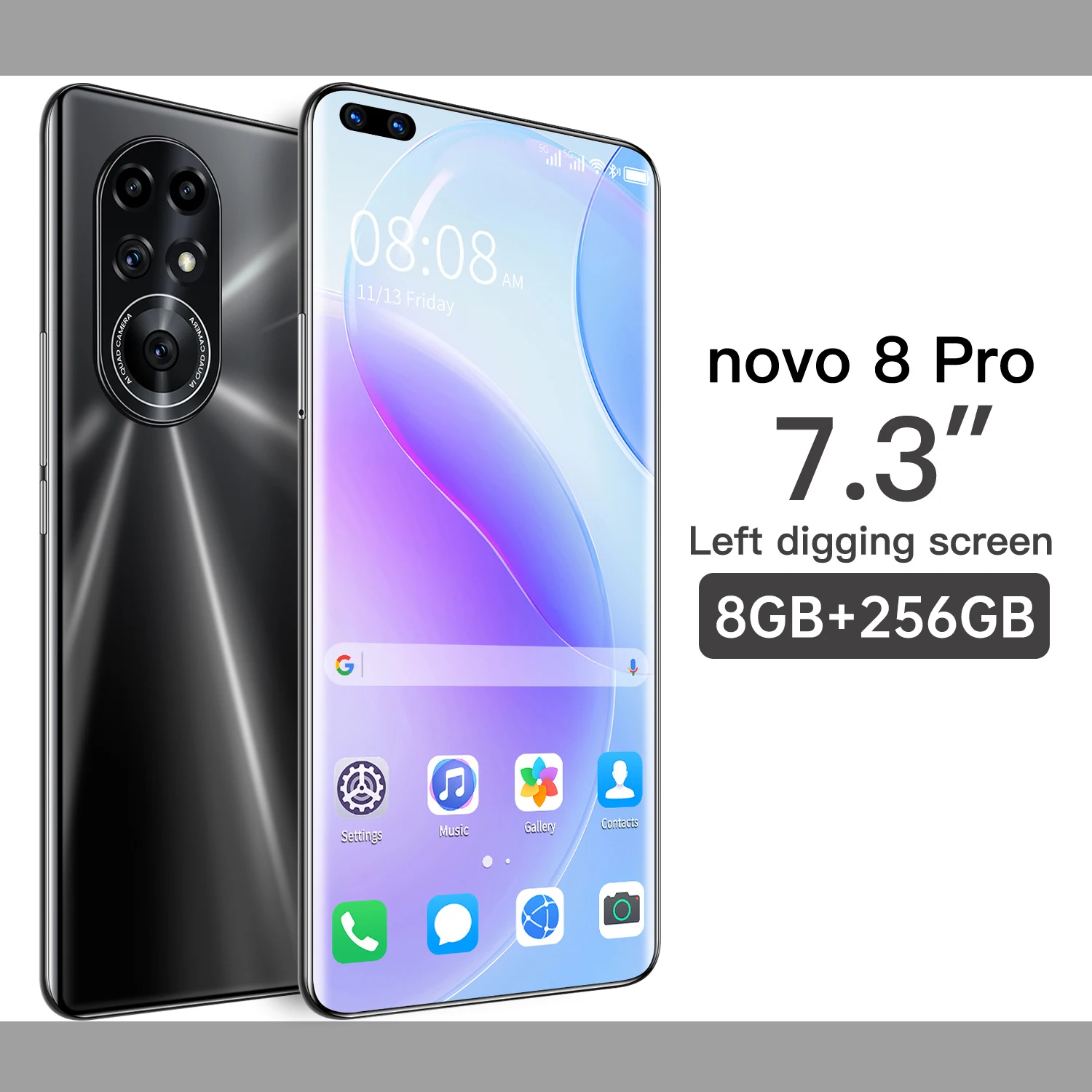 

2021 Global Version NOVO8 PRO 7.3 Inch Full Screen 8GB 512GB Andriod 11 Smart Phone 32+64MP Face ID 6800mAh Cell Phone MTK6889