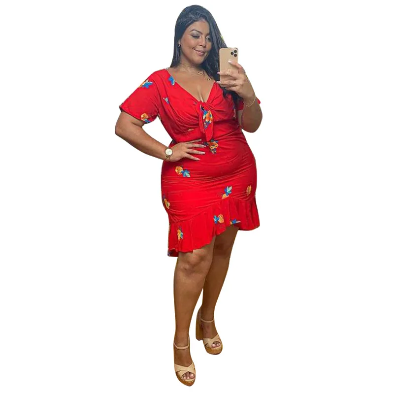 

Woman Holiday Dress New Style Plus Size Sexy Women Ditsy Floral Dress Casual Bodycon Stretch Dresses Wholesale Dropshpping