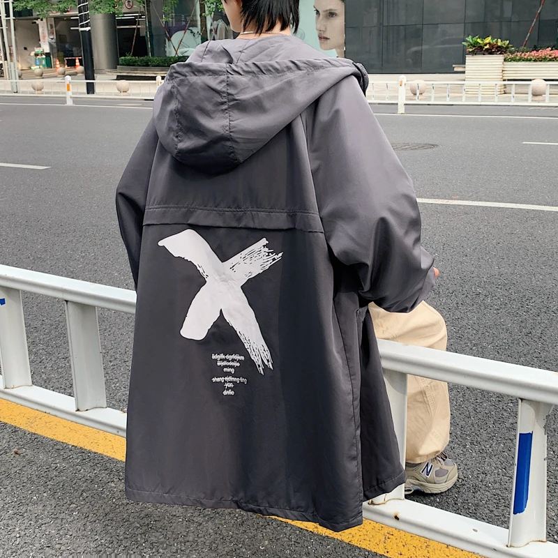 

Длинная Мужская куртка с принтом, модная весенняя ветровка в стиле Харадзюку 2021, мужская повседневная верхняя одежда, уличная одежда в стил...