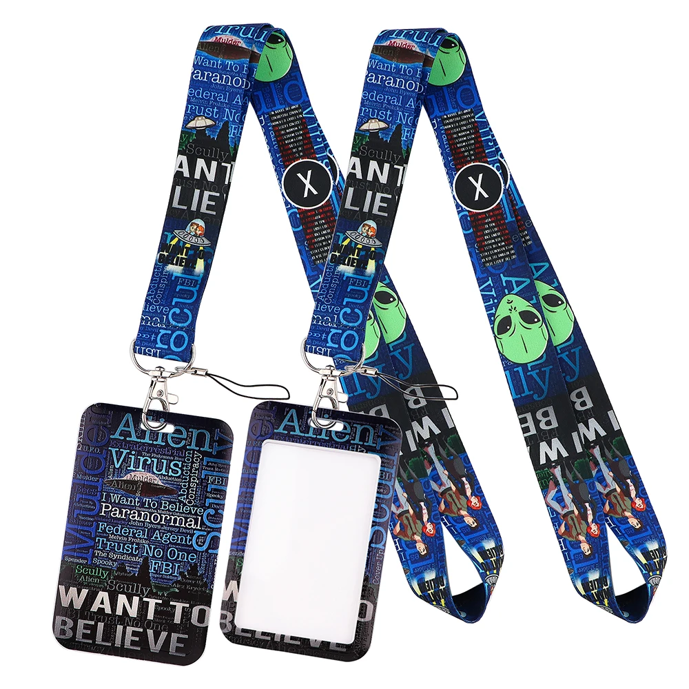 

LT1034 The X-Files Alien Lanyard For Keychain ID Card Cover Pass student Mobile Phone USB Badge Holder Key Ring Accessories