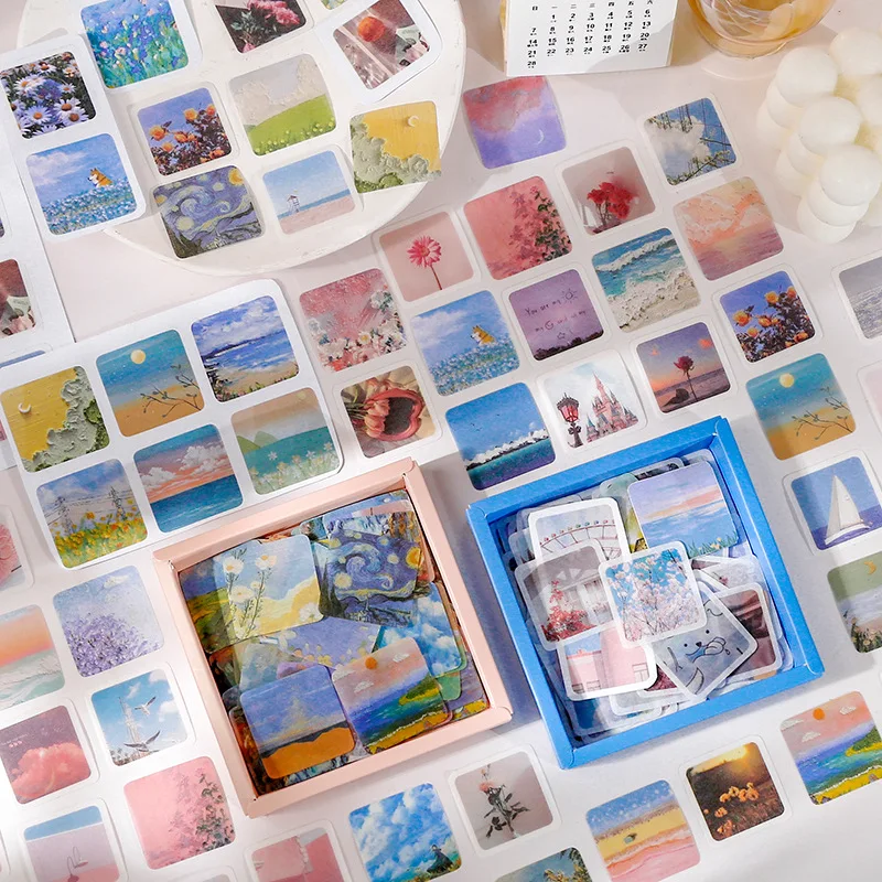 

200 pcs/box Ins oil painting series Decorative Stickers Scrapbooking diy Stick Label Diary Stationery Album Journal Stickers