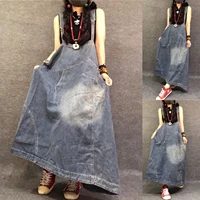 lady new personality strap denim dress for women 2020 chinese vintage style women casual distressed dress