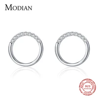 modian real 925 sterling silver fashion minimalism geometric round stud earrings for women gift wedding statement jewelry