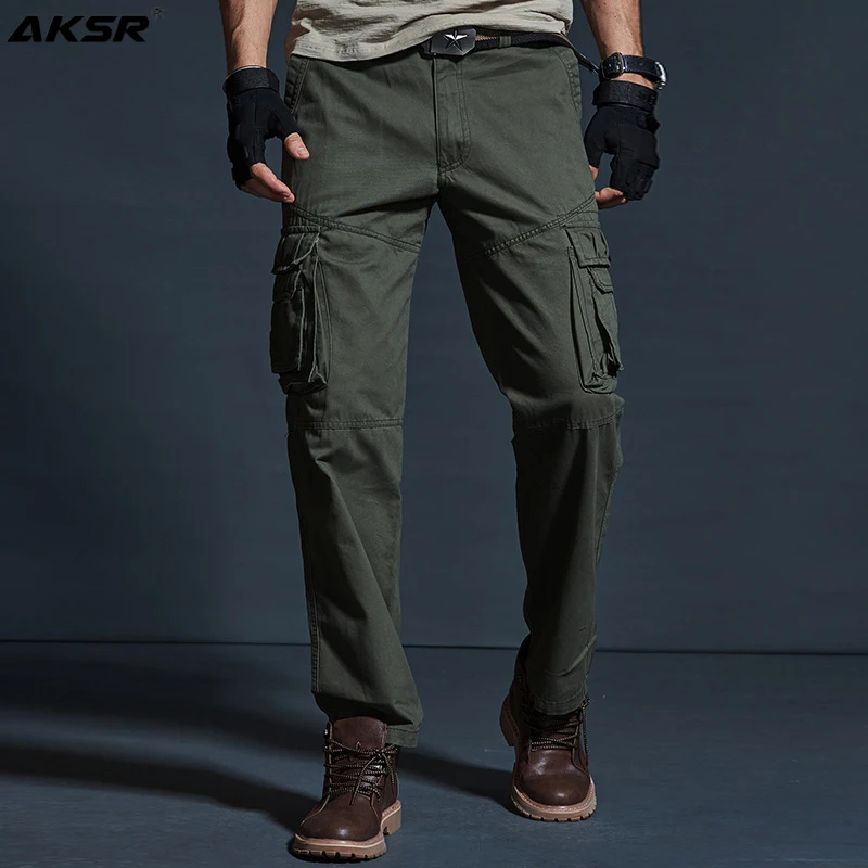 Брюки карго мужские свободного покроя хлопок прямые штаны повседневные