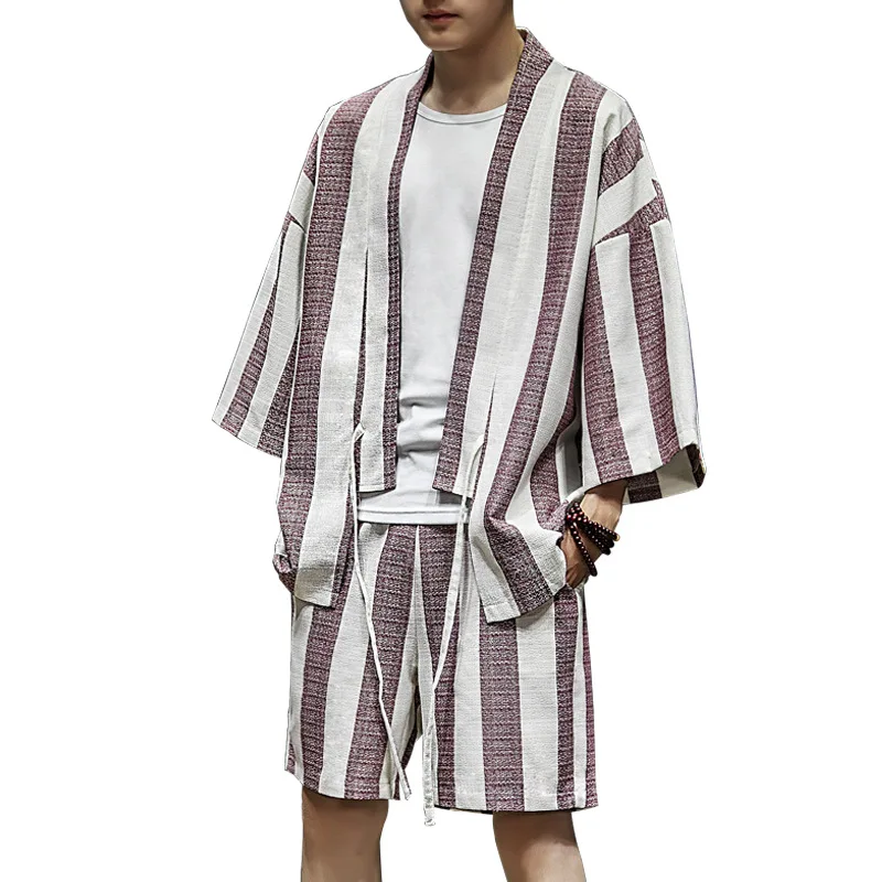 Рубашка и брюки в японском стиле для мужчин хлопково льняной повседневный костюм