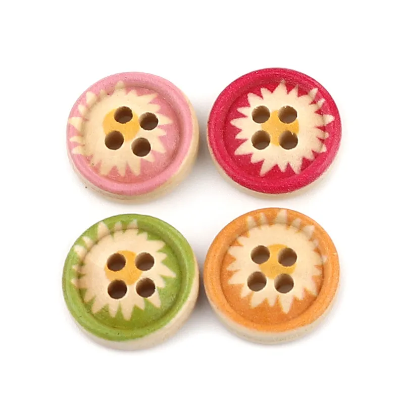 

100pcs 15mm Wood Sewing Buttons Round Scrapbooking 4 Holes Chrysanthemum Flower Kids Clothing Decor Sewing Accessories Buttons