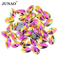 junao 712mm top quality sewing rose red ab drop crystal rhinestone sew on resin crystal stones strass applique for needlework